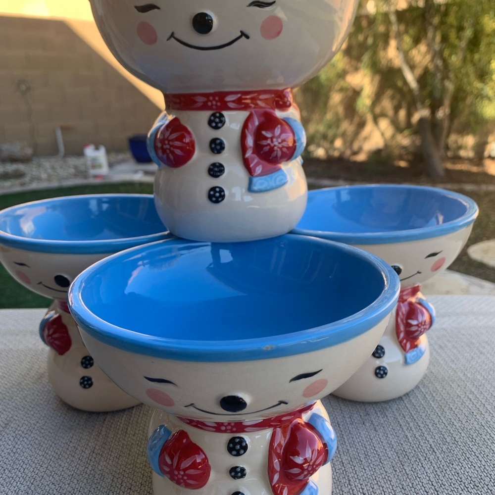 Set of Four Ceramic Bowls - Blue and Red Cereal, Ice Cream Candy Dish